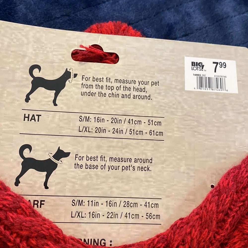 🔥3 for $10🔥 Pet hat and scarf set XL w/ adjustable chin strap